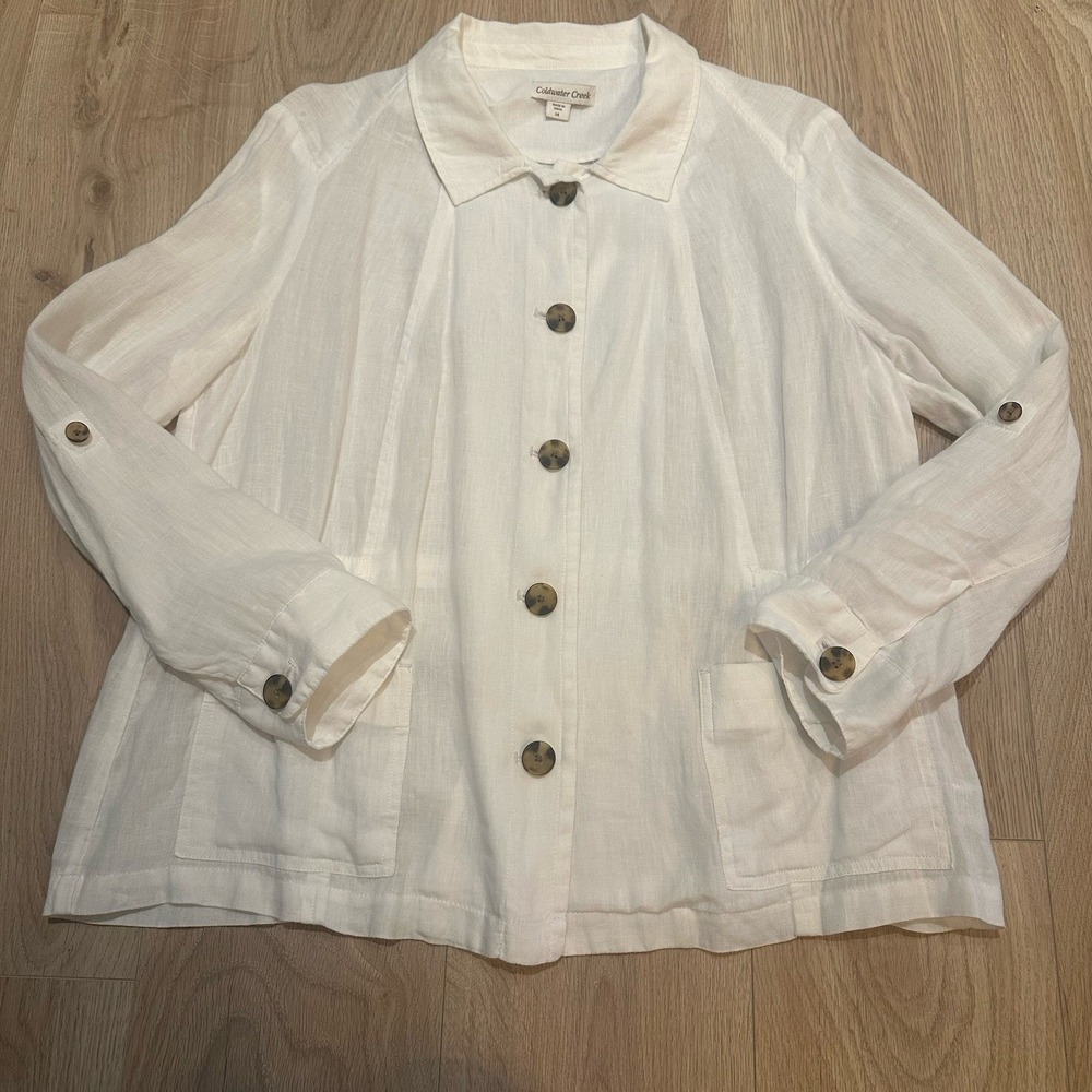 Women'sβ 100% Linen Jacket Sz 14 Large Ivory Button Up Oversized Lagenlook